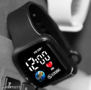 Trendy Black Colour Small Led Light Digital Watch for Unisex Kids Boys n Girls