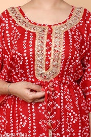 Festive Season Special Bandhej Print Red Heavy Kaftan with Gota Work
