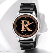 Talgo Analog Round Black Dial ALPHABET R Design Stylish Black Silicone Strap Classic Design Fancy Wrist Watch for Men and Boys, Pack of 1 - ALP-R-NEWAVO-SIL-CDBLK