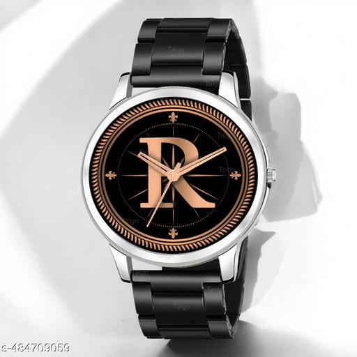 Talgo Analog Round Black Dial ALPHABET R Design Stylish Black Silicone Strap Classic Design Fancy Wrist Watch for Men and Boys, Pack of 1 - ALP-R-NEWAVO-SIL-CDBLK