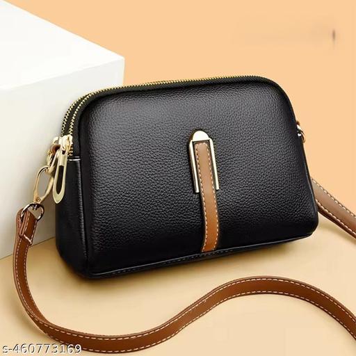 The  black Adjustable Sling - Premium PU Leather with Dual Zipper Compartments