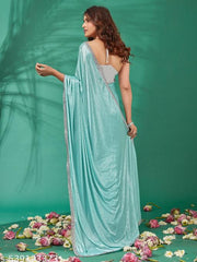 Partywear Sarees with stone work and jhalar lace with silver blouse piece party wear saree for women and girls