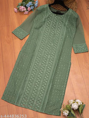 Chikankari Kurti For Women & Girls ( Calf Length, Long Kurti, 3/4th Sleeve)