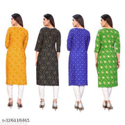 Polyster/Crepe fabric-Women Printed Straight Kurti Combo of 4