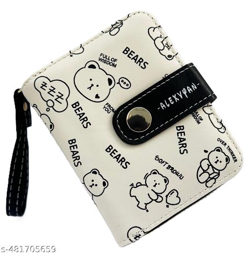 Alexvyan Compact Bears Tri-fold Wallet PU Leather, Women's Purse Wallet Organizer Female Hand Clutch Women/Ladies/Girls Wallets Credit Card Holder - Black