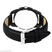 Prathshya Analog Round Black Dial ALPHABET S Design Stylish Black Leather Strap Classic Design Fancy Wrist Watch for Men and Boys, Pack of 1 - ALPHA-S-J16-BLK-L