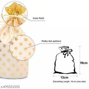3A FEATURETAIL 13Cm X 18Cm 10pc Pink Color Golden Polka Dot Small Drawstring Bags Pouches Potli For Gift, Jewelry, Dryfruits & Candy