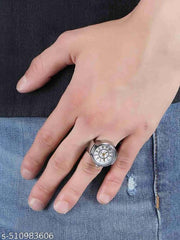 S K Enterprise Adjustable elastic band ring watches in silver tones with quartz movement.