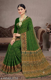Women Soft Pure Cotton Printed Saree for Daily Wear/Office Wear without Blouse Piece