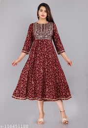 Women printed anarkali kurti Wine color