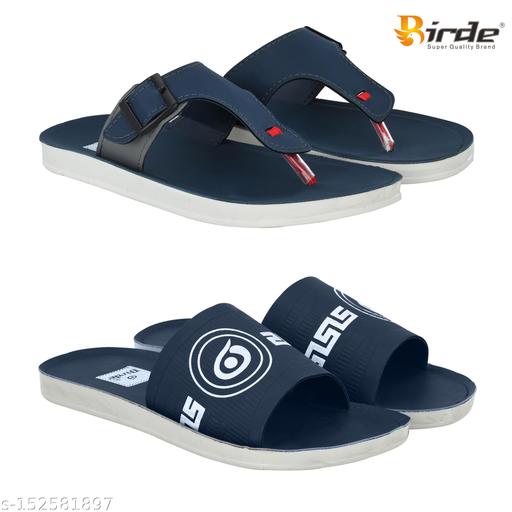 BRD-799-BRD-813 Navy Rexine Flip Flops For Men Combo Pack of 2