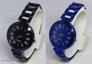 New Ethnic Solid Black Rosegold Metal Belt Analog Watches Combo for Women