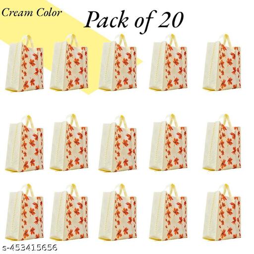 Non Stiched Autumn Theme Grocery Shopping Bag With handles , Autumn Print Shopping Bag, Seasonal Grocery Shopping Bag (Cream, Pack of 20)