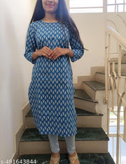Elegant and Stylish Blue Kurta with White Floral Patterns for Casual and Semi-Formal Occasions