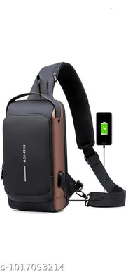 Urban Trek Men’s Water-Resistant Multi-Pocket Crossbody Sling Bag for Travel, Office & Daily Use (Black)