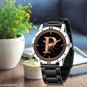 Gadgets WorldAnalog Round Black Dial ALPHABET P Design Stylish Black Silicone Strap Classic Design Fancy Wrist Watch for Men and Boys, Pack of 1 - ALPHA-P-AVO-SIL-CDBLK -1