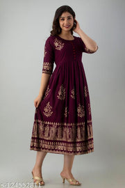 Women's Rayon Printed Trendy Anarkali Long Flared Kurti