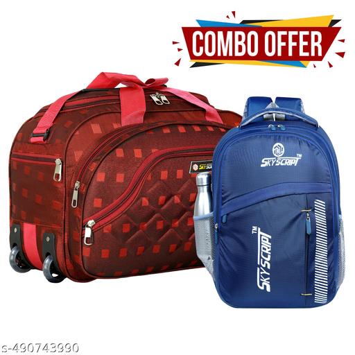 SKY SCRIPT 65L Polyester Travel Duffle Bags/Daffal Bags/Travel Bags/Travelling Bags with Combo of 33L Waterproof Backpack Bag for School/College/Travel /Offices /Boys /Girls and Teens.