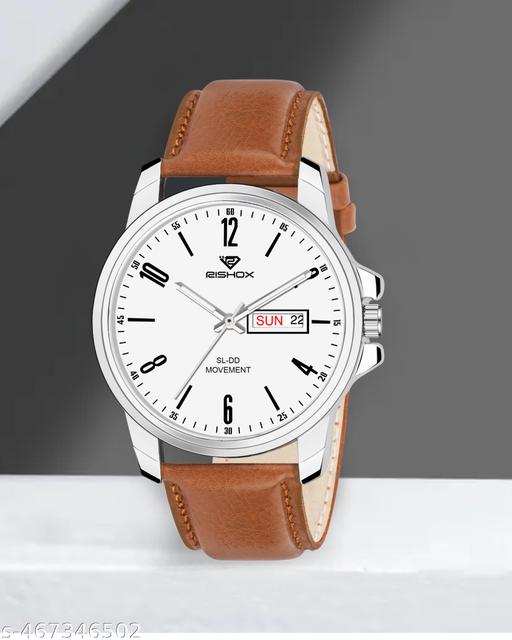Day n Date Series Men's White Brown Leather Analog Watches Classic, Attractive, Professional, top-trendy and stylish Analog Watches for Men/boys for office, school use