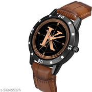 MAVIA WATCHESAnalog Round black Dial ALPHABET K Design Stylish brown Strap Classic Design Fancy Watch for Men and Boys, Pack of 1 ALPHABET K-AVO-BLK-DBRW-1