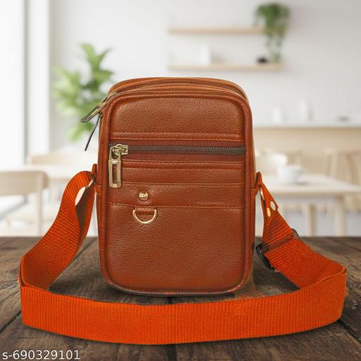 Latest Tan Synthetic Leather Travel Sling Bag for Men Shoulder Bags for Men Stylish Side Purse for Men New Crossbody Bags for Mobile Phone and Cards