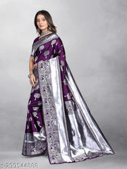 Fashionable Silver Zari Work Banarasi Silk Saree