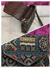 Attractive women black PU sling bags/Cotton Fabric sling bags for women/Full handwork bag/Party wear and wedding bag for women