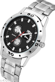 Chain & PU Strap Watches Combo with Black Dial