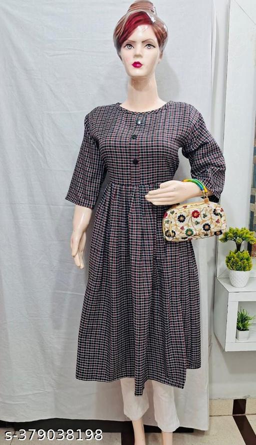 Brown Woolen Frock Kurti for Winter | Women Checkered Wool Anarkali Kurta