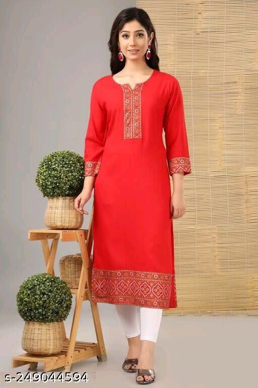 Rayon Urban365 Premium Straight Kurti/Solid Design Kurtis for Women(Red)
