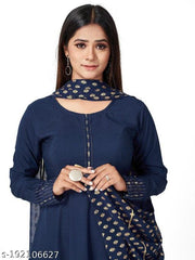 Polyster/Crepe fabric-Mahima Kurti & Dupatta set Blue