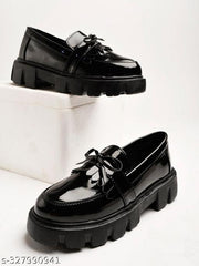 Front Tie Detailed Black Loafers For Women