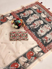 Designer Printed Kalamkari Linen Saree