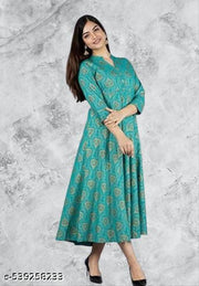 krishna_creation  Womens Print Kurta -Rayon  3/4 sleeves, Mandarin and Calf Length