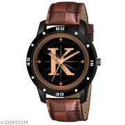 MAVIA WATCHESAnalog Round black Dial ALPHABET K Design Stylish brown Strap Classic Design Fancy Watch for Men and Boys, Pack of 1 ALPHABET K-AVO-BLK-BRW-CHL-1