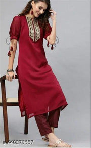 Georgette Fabric Embroidered Straight Pattern Short Sleeve Kurti Pant Set - Premium Quality, Comfortable Fit, Perfect for Festivals and Casual Wear