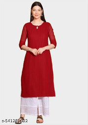 Women's Embroidered Georgette Straight Kurti