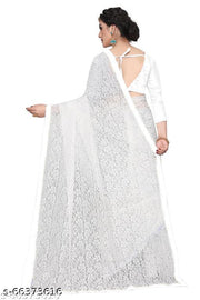 Chikankari Net White Saree With Blouse