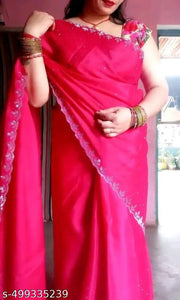 Trending New Satin Silk Saree With Beads And Stone Work Border Lace And Fancy Work Blouse