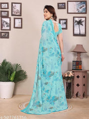 Daily Wear Bollywood Style Trendy Printed Saree For Women with Unstitch Blouse Piece