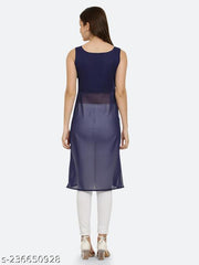 Shimao Women Solid Georgette Sleeveless Straight Kurti