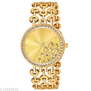 HRV Women Peacock Dial Chain Gold Watch