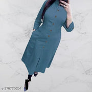 Cotton  Solid Plain Front Slit Straight Women Kurta