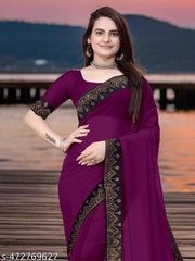 Beautifull Bollywood New Desing Hotfix Swarovski Stone Work Saree With Stone Work Blouse, siroski saree / sari, Purple saree, Georgette Ka Saree