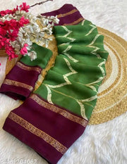 Latest fancy Georgette foil print saree with piping border