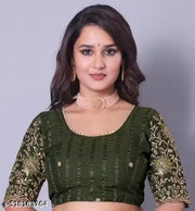 Green Saree Solo Pattern Jalar Chati Embellished With Blouse Embroidered