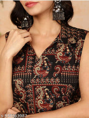 women printed straight sleeves kurta black