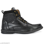 Shoe Island ® Robust-X ™ Leather Black Trendy Tough Military Lace Ups High Ankle Length Mens Casual Boots For Men (BAB980-BLACK)