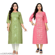 Women's Embroidered Plus Size Cotton Kurta ( Pack of 2 )