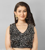 Premium Net Saree with Black Sequin Border & Sequin-embellished velvet blouse